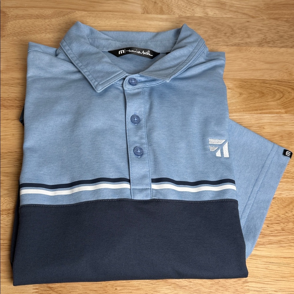 m| Travis Mathew men’s S/S Blue Polo with Stripes | size XL